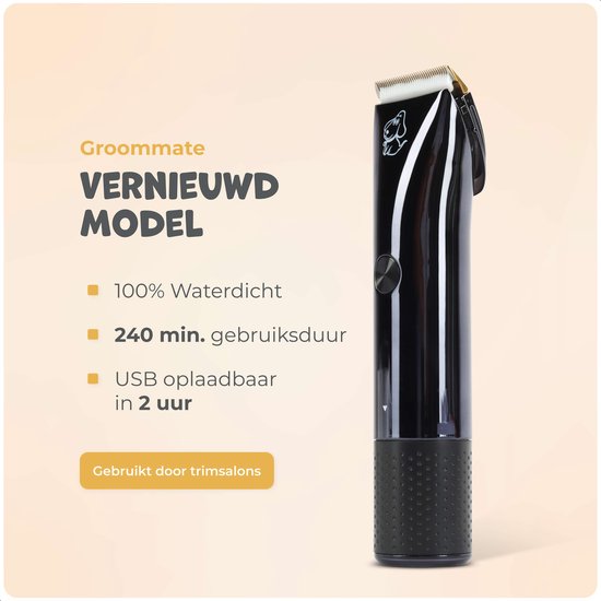 Dutchwide Groommate Tondeuse sans fil pour animaux - 4 accessoires inclus - noir