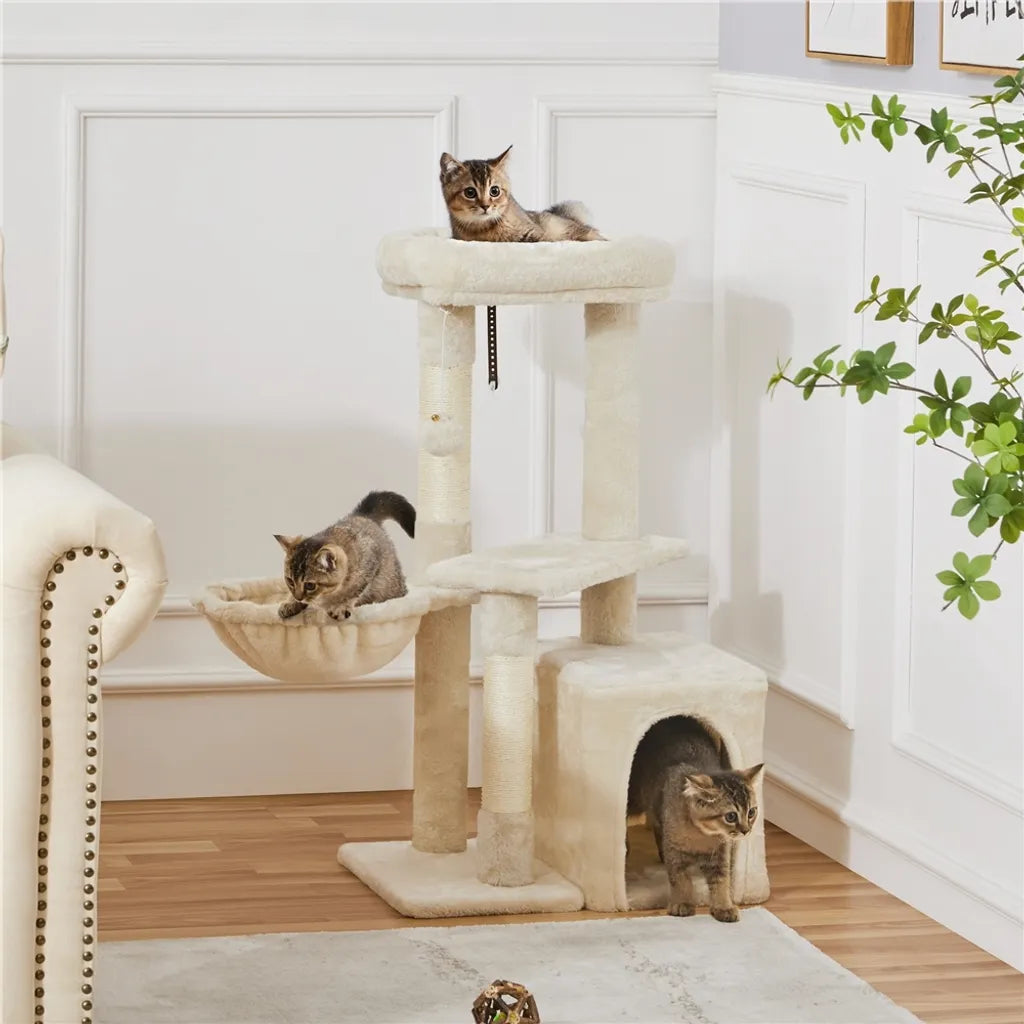 Yaheetech Griffoir pour chat 87 cm - 3 couches - Hamac - Maison pour chat - Sisal - Beige