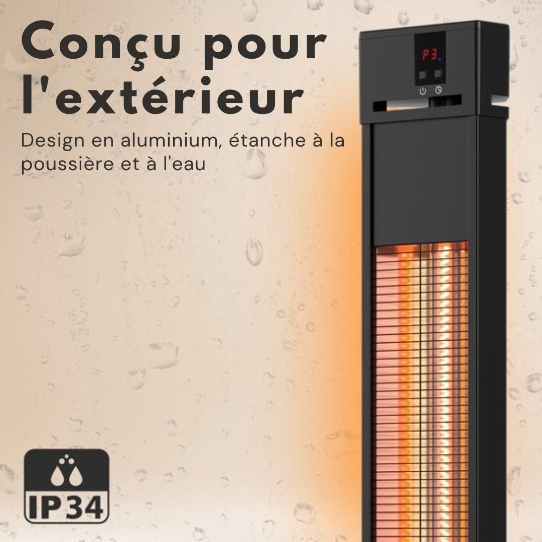 Chauffage infrarouge - Auronic - Debout - 20m2 - Electrique - 2000W - Télécommande - 3 niveaux - Noir