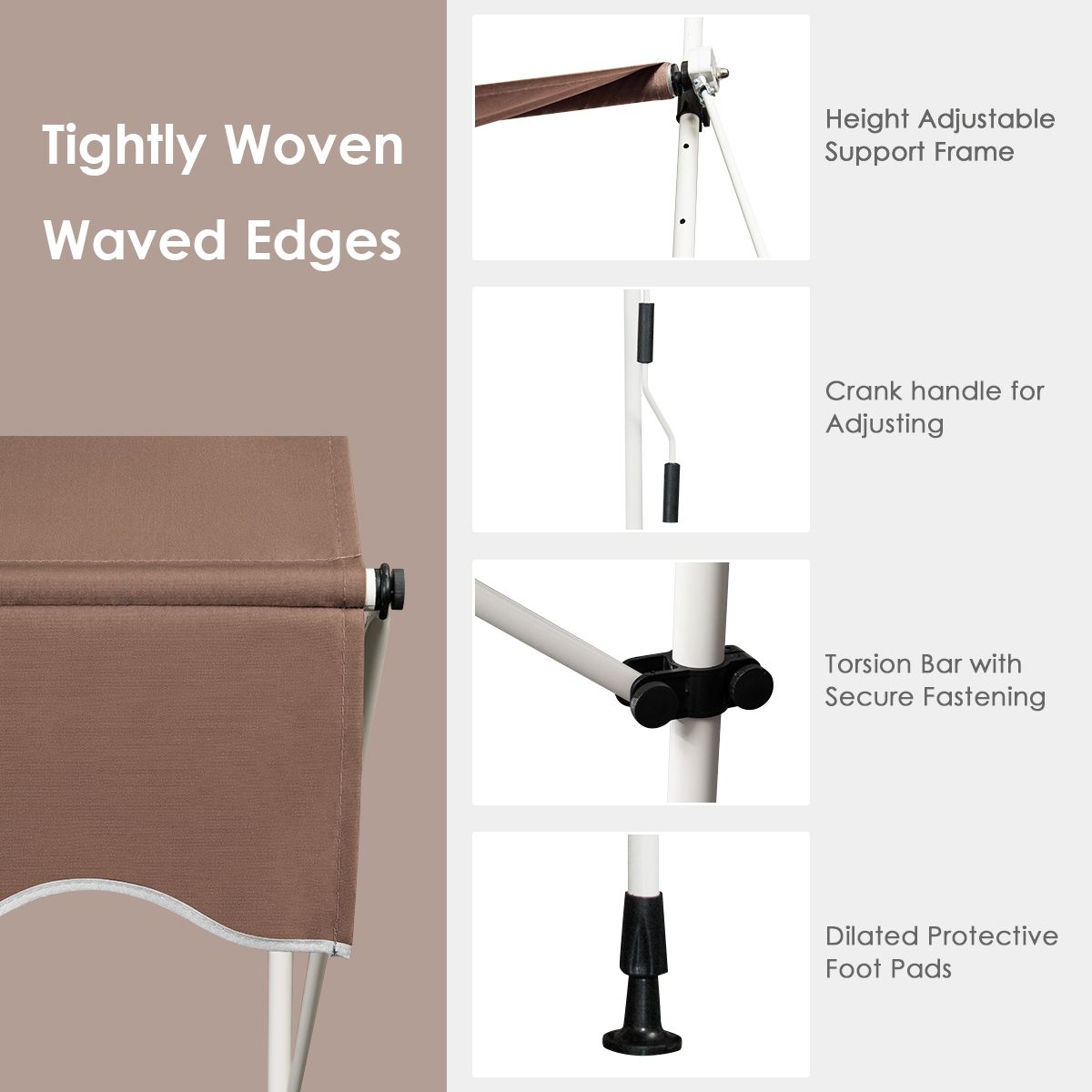Coast Klemmarkies 150 cm - Store extensible - Hauteur réglable - Résistant aux UV - Marron café