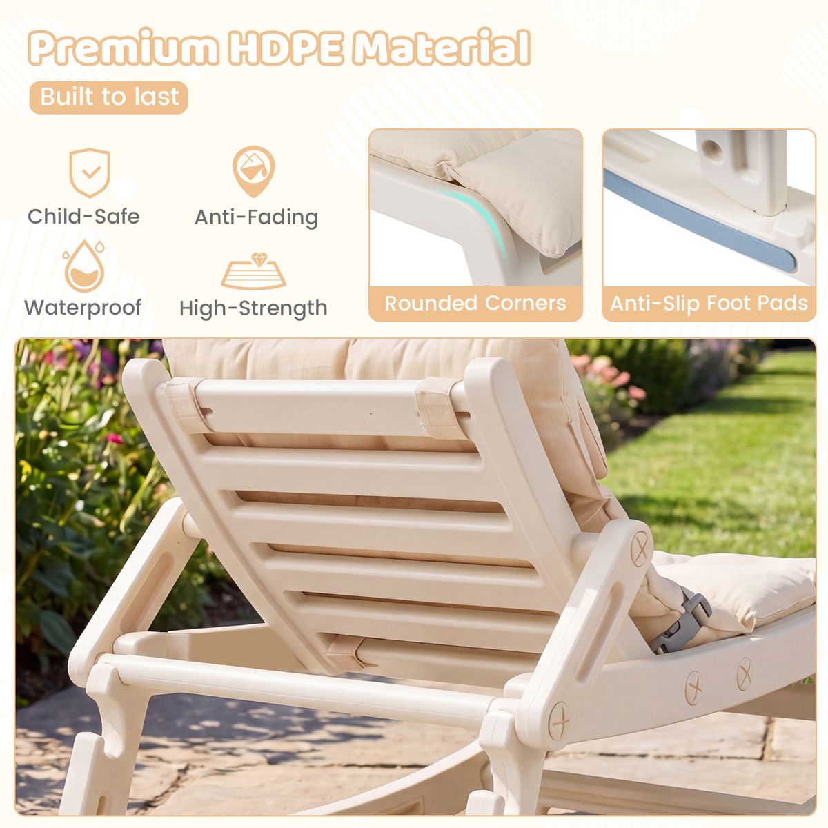 Fauteuil à bascule Coast 2-en-1 pour enfants - dossier réglable - coussin d'assise lavable - beige