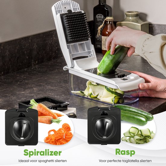 Mandoline Stosh - Coupe-légumes - Coupe-oignons - Coupe-spirale - 7 pièces - Blanc - Sans BPA