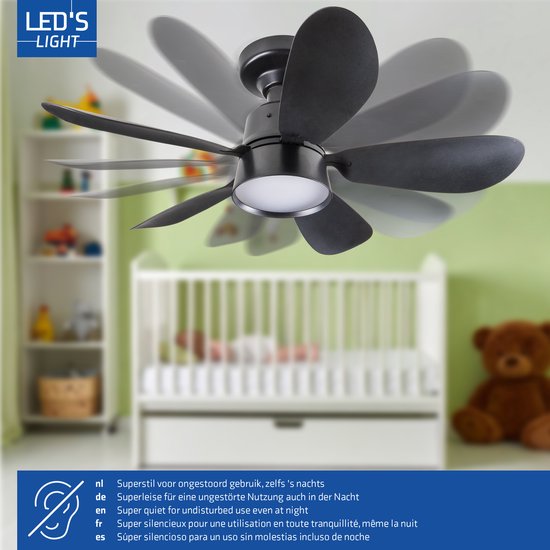 LED's Light - Ventilateur de plafond noir avec lampe - Ø 53 cm - Couleur de lumière réglable - 25 W, 1 100 lm, 3 000 K/6 500 K - Plafonnier avec ventilateur et lampe