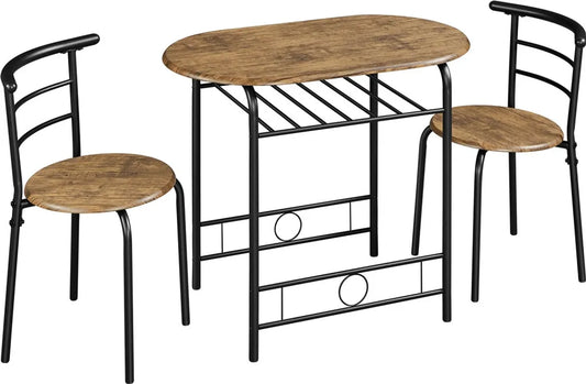 Ensemble de salle à manger Yaheetech 3 pièces - Marron - Table de salle à manger avec étagère de rangement et 2 chaises pour 2 personnes