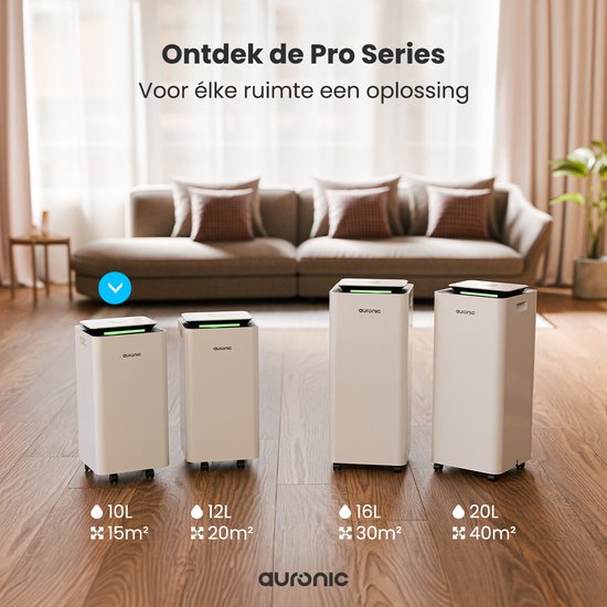 Déshumidificateur et purificateur d'air Auronic - Pro Series - 10L par jour - Fonction Wash-dry - Chambre à coucher, salle de bains et salon - Blanc
