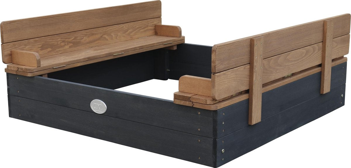 Bac à sable en bois AXI Ella 100 x 95 x 20 cm - Anthracite/Marron - Avec couvercle et 2 bancs - Bois de pruche certifié FSC