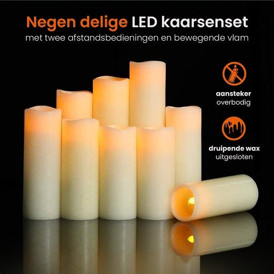 Bougies LED Goliving avec télécommande - flamme mobile - cire véritable - 2 télécommandes - lot de 9