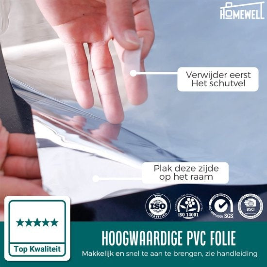 Homewell Film solaire pour fenêtre HR 120x300cm - Film isolant statique avec effet miroir - Noir (incl. Rakel)