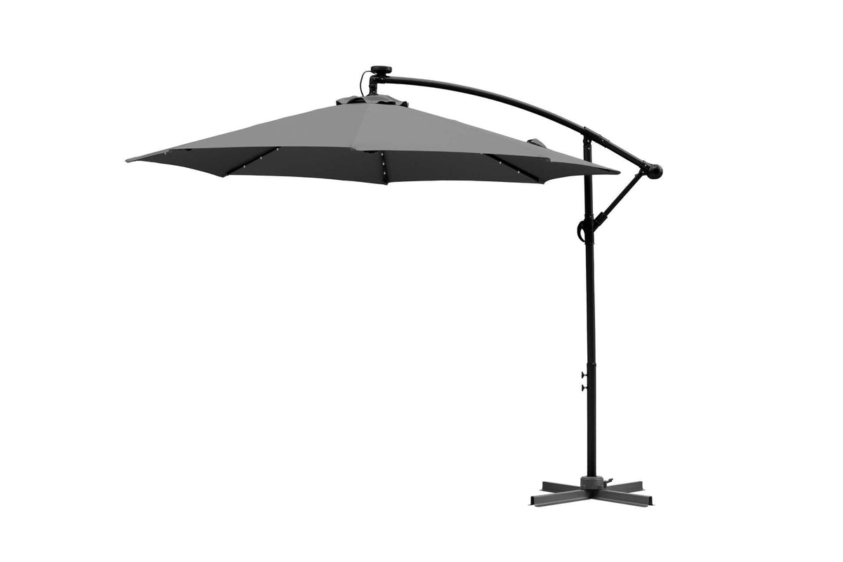 Feelfurniture Toscano Parasol suspendu gris foncé – Parasol Banana avec éclairage LED et housse – Ø 300 cm