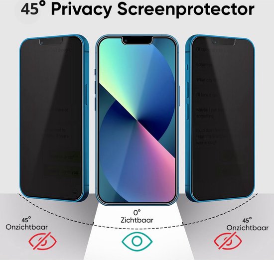 Podec 2x Privacy Screen Protector and 2x Camera Lens Protector for iPhone 13 - Toughened Protective Glass - Transparent and Scratch Resistant - Tempered Glass Screen Cover