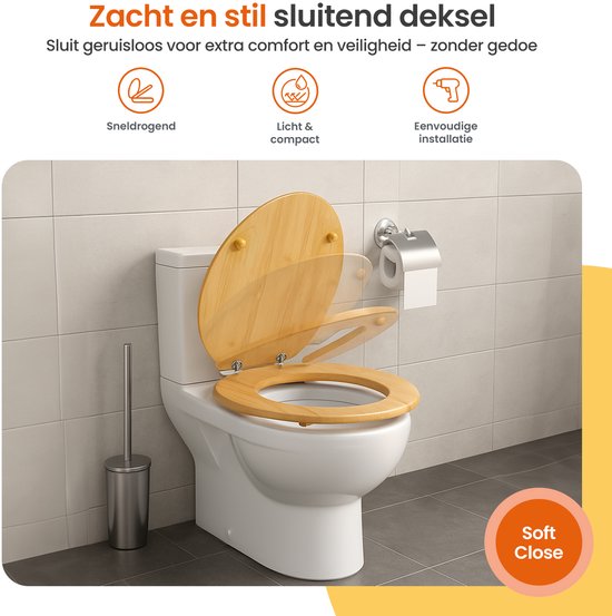 Abattant de toilette Goliving - Abattant de toilette avec couvercle - Softclose - Universel - Kit de montage inclus - Bois - Bambou