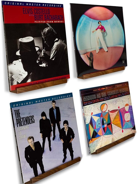 Porte-disques mural - Porte-disques - Porte-vinyles - Porte-disques - Bois de frêne foncé de qualité supérieure