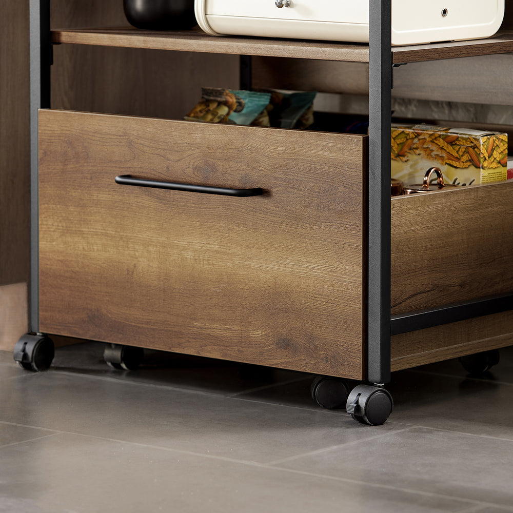 SoBuy Chariot de cuisine avec 1 étagère et 2 tiroirs - Max. 63KG - 60 x 45 x 90 cm - Couleur bois
