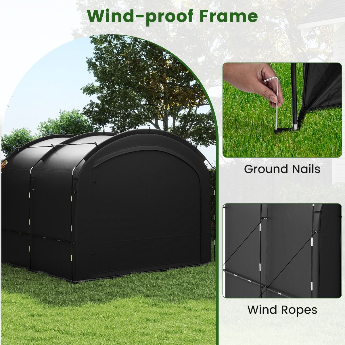 Tente de rangement pour vélos Coast - imperméable - double fermeture éclair - noire - 254 x 215 x 192 cm