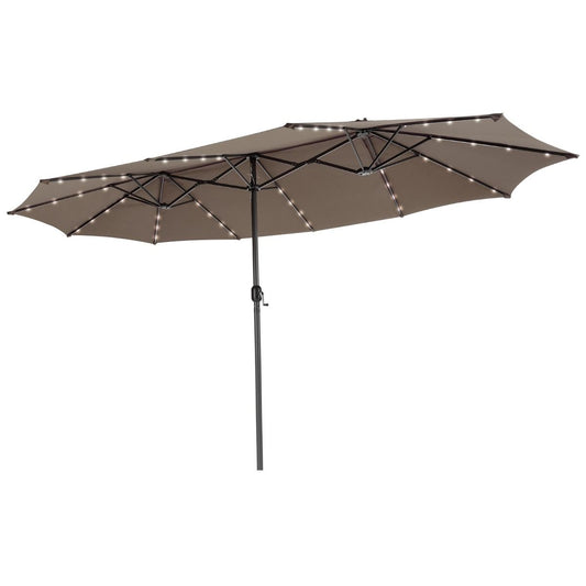 Parasol de terrasse double face Coast 470 x 280 cm - 48 LED avec panneau solaire - Système à manivelle - Marron