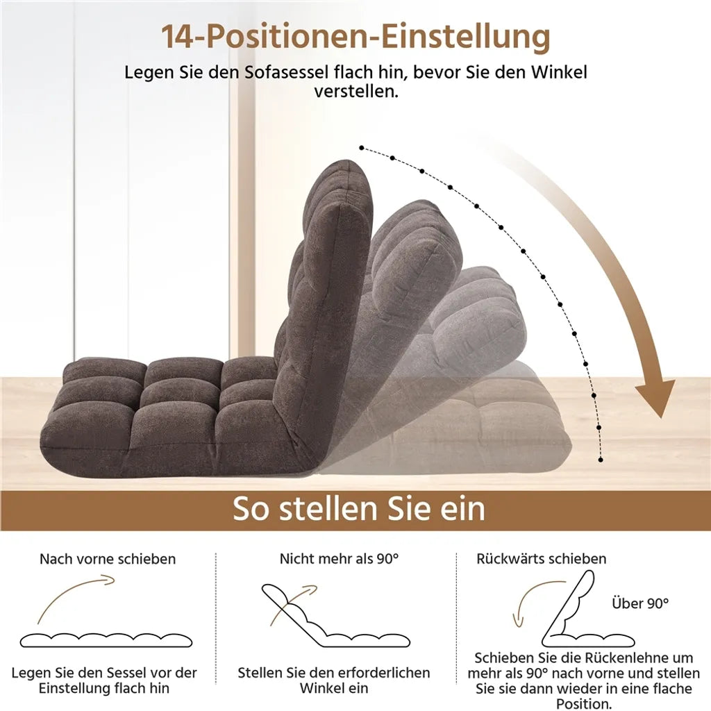 Chaise de sol réglable Yaheetech - Marron - Chaise de détente pliable avec 14 positions réglables