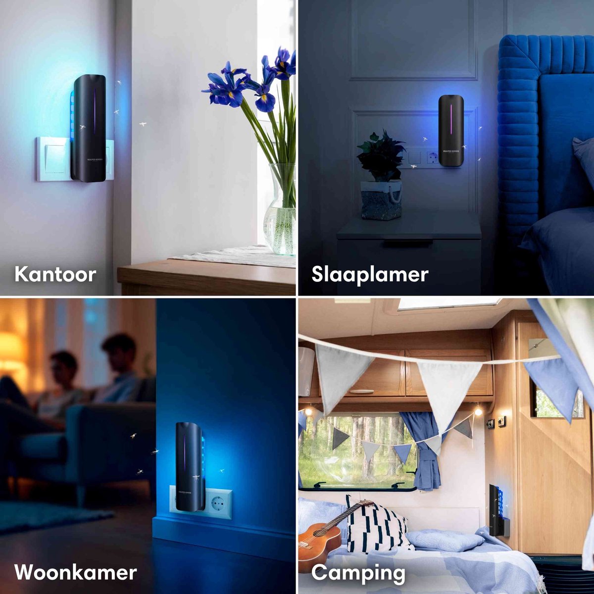 Vulpes Goods® Lampe anti-moustiques 9x9x25cm - Gris - Lampe anti-mouches UV-LED avec bande adhésive - Silencieuse, inodore et sans poison - Inclut 10 feuilles de colle rechargeables - Pour l'intérieur