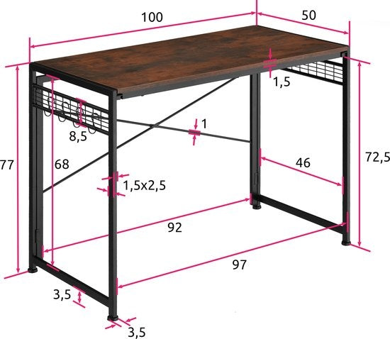 tectake® - Bureau pliant Paterson 102x51x77cm - brun foncé - 404660