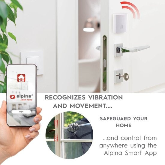alpina Smart Home - Capteur de vibrations - 3V - Compteur de vibrations - Alarme bris de glace - App Control - Zigbee Gateway