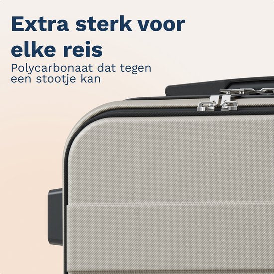 Valise TRVLMORE - 54 x 37 x 23 cm - Avec poche avant - 44 L - Cadenas TSA - 4 roulettes - Couleur champagne