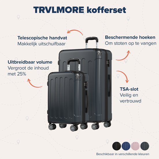 TRVLMORE Set de valises - 2 pièces - 45L Hand Luggage + 115L Spacious Luggage - TSA Lock - Lightweight - Travel Suitcase Set - Dark Grey