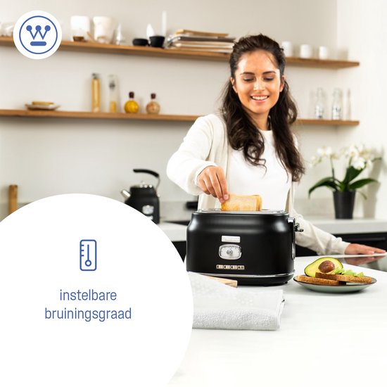 Grille-pain rétro Westinghouse - 2 tranches - fentes extra-larges - grille de maintien au chaud - 815W - noir