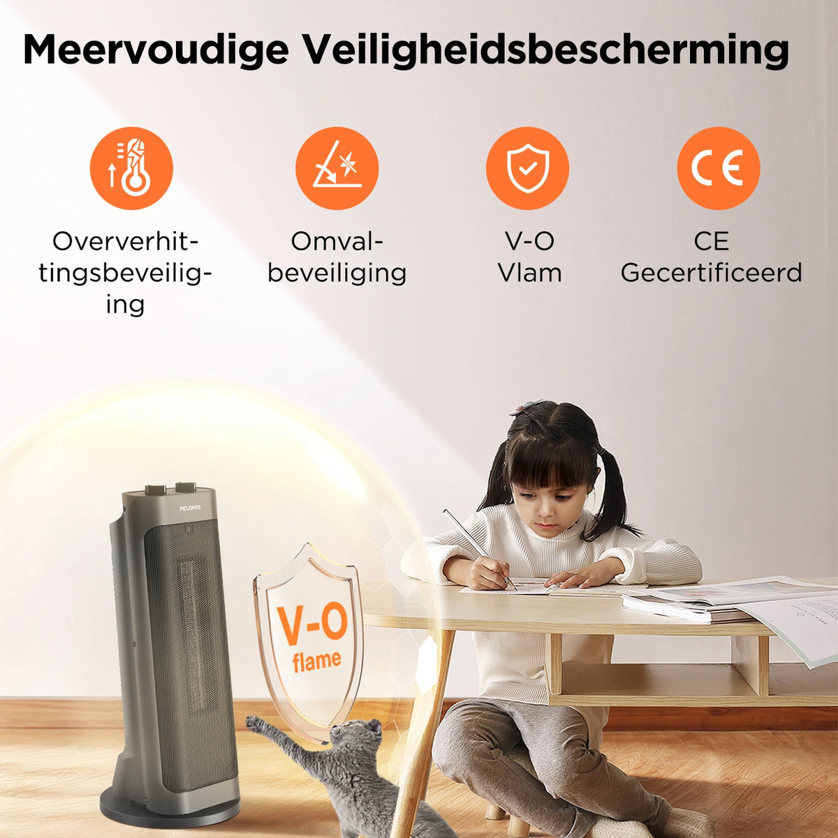 Radiateur soufflant en céramique PELONIS 2000 W – Oscillation à 70° – Chauffage PTC – 4 niveaux de chaleur