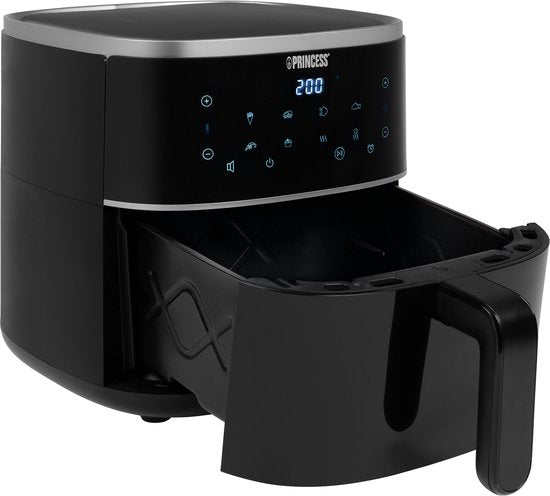 Princess Friteuse à air numérique 182238 - Inclut une grille réglable en hauteur - Grande capacité 4 litres - Noire - Écran tactile numérique - 8 programmes automatiques