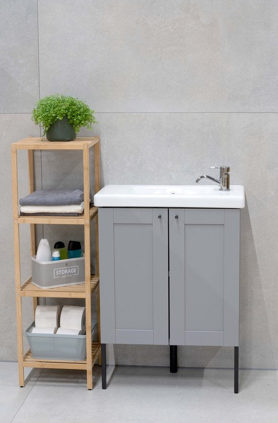 alpina Etagère de salle de bain 4 couches - Meuble de salle de bain - 32x33x108,5cm - Bambou