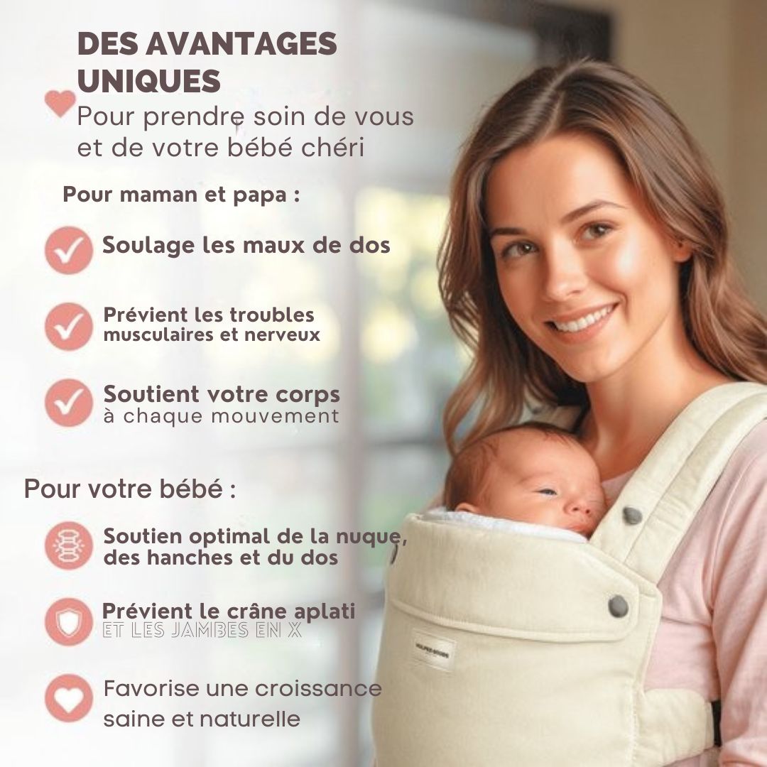 Porte-bébé Vulpes Goods® BabyCare - ergonomique 0-36 mois - ventral de luxe jusqu'à 20 kg - Coton OEKO-TEX® - Confort mains libres - Avec support dorsal et position M - Crème