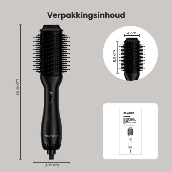 Auronic Brosse-sèche-cheveux 4 en 1 - Airstyler - Peignes - Coiffures - Boucles - Séchage - Brosse à boucler de 37 mm - Flux d'air à 360 degrés - Noir/Noir