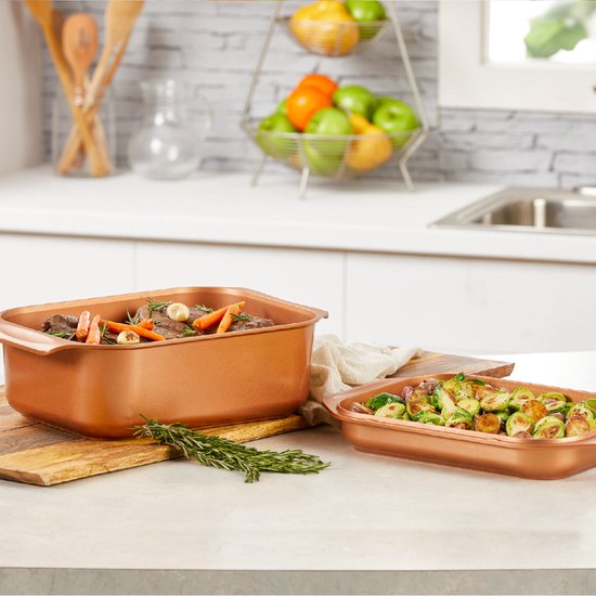 Livington Copperline WonderCooker - Set de cuisine 14 en 1 - cocotte, poêle à griller, mijoteuse et plus encore - Set de cuisine compatible avec tous les types de cuisinières, y compris à induction