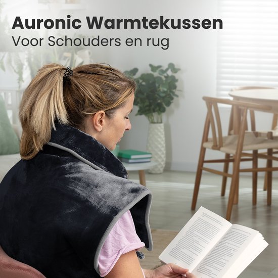 Auronic Heat Pad - Couverture électrique pour la nuque, les épaules et le dos - Lavable - Efficace sur le plan énergétique - Couverture chauffante - Noir