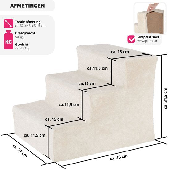 tectake® escalier pour chien ou escalier pour chat, escalier pour animaux de compagnie, aide à la pension avec housse lavable, marche extra plate, escalier pour canapé, lit ou voiture (beige, 37 x 45 x 34,5 cm, 3)
