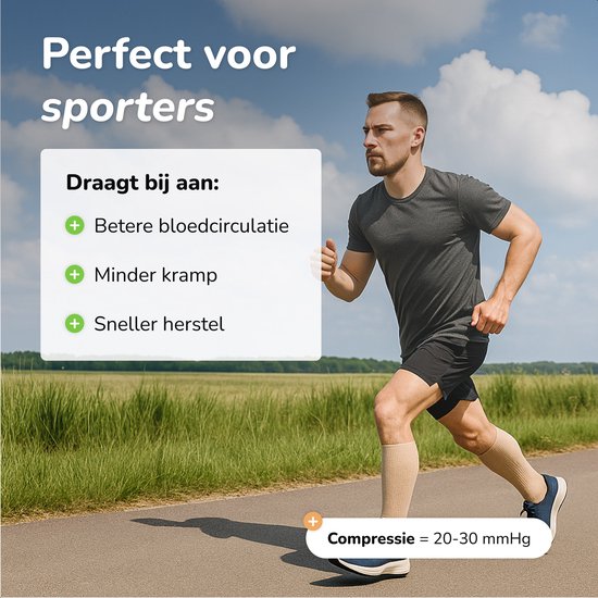 Alyze Bas de compression - 2 paires - Taille 38-40 - Haut - 20-30 mmHg - Chaussettes pour hommes et femmes - Médical - Neuropathie - Bas de compression - Diabète - Circulation, Course, Avion, Lit - Nude