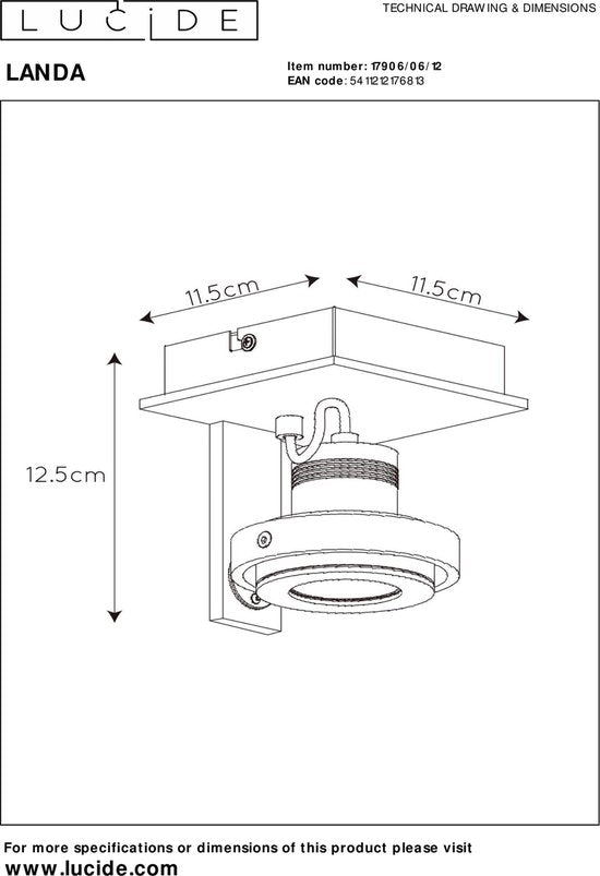 Lucide LANDA - Spot de plafond - LED à intensité variable vers les teintes chaudes - GU10 - 1x5 W 2200 K/3000 K - Chrome mat