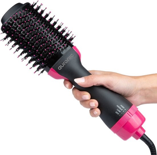 Brosse Soufflante - Auronic - Brosse coiffante - 3 en 1 - 1000W - Noir/Rose