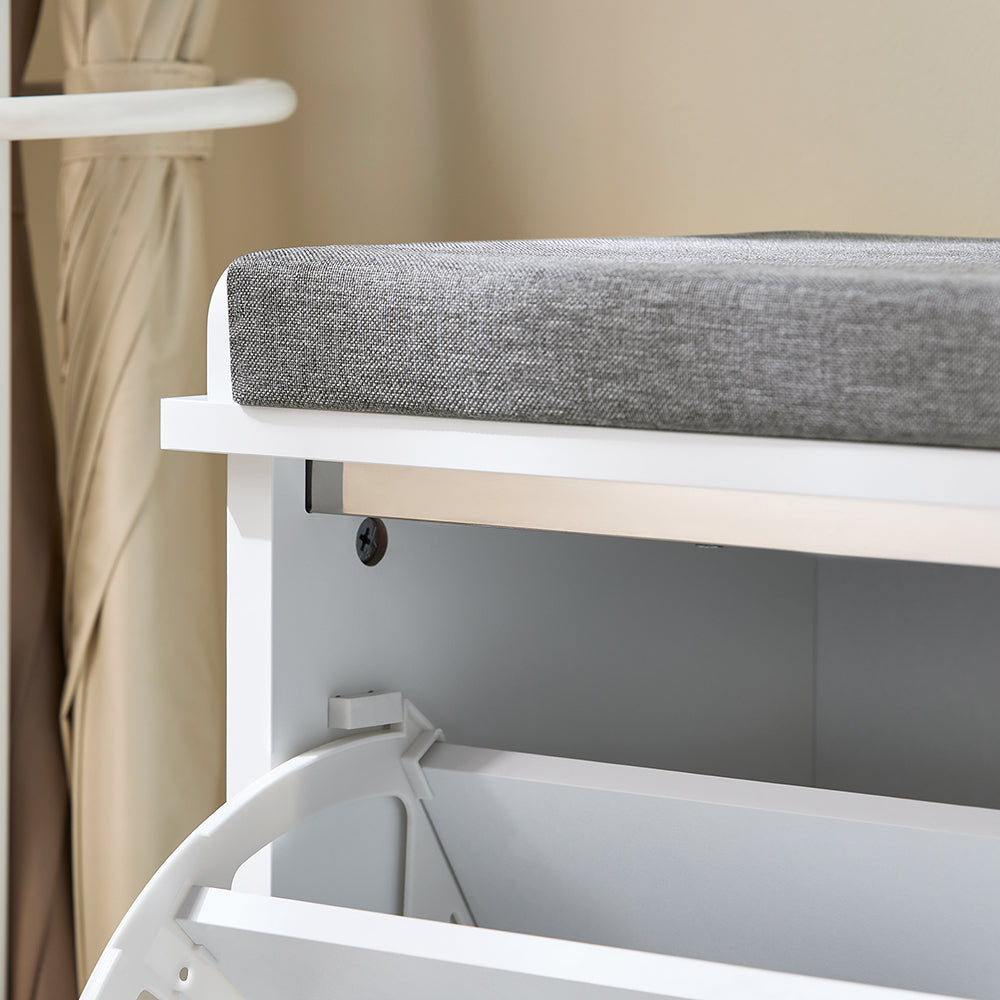 SoBuy FSR184-W - Banc à chaussures élégant avec coussin de siège et 2 rabats - compact et confortable
