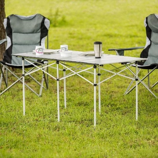tectake® - Table de camping - Pliable - Sac de transport inclus - 140 x 70 cm - Gris - 401170