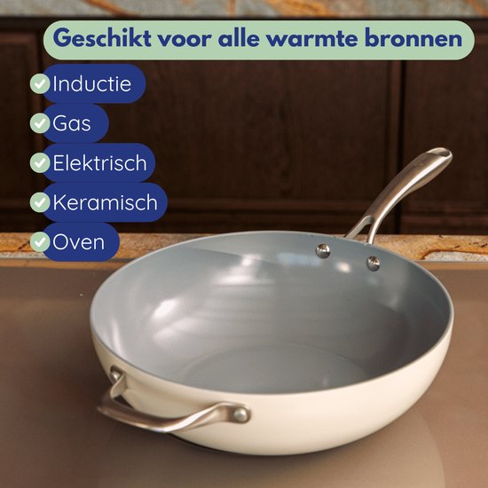 Safecourt Kitchen Poêle wok en céramique - Ø 28 cm Poêle wok - Induction, électrique, céramique et gaz - Sans PFAS ni PTFE