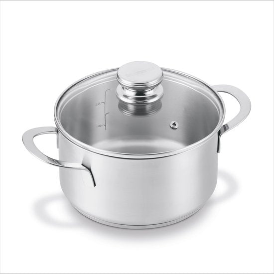 BRABANTIA ENJOYMENT Casserole - Ø 24 cm - Acier inoxydable - Couvercle en verre - Sans PFAS - Compatible avec l'induction