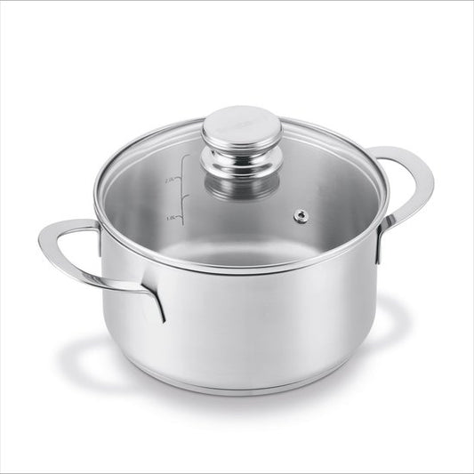 BRABANTIA ENJOYMENT Casserole - Ø 24 cm - Acier inoxydable - Couvercle en verre - Sans PFAS - Compatible avec l'induction