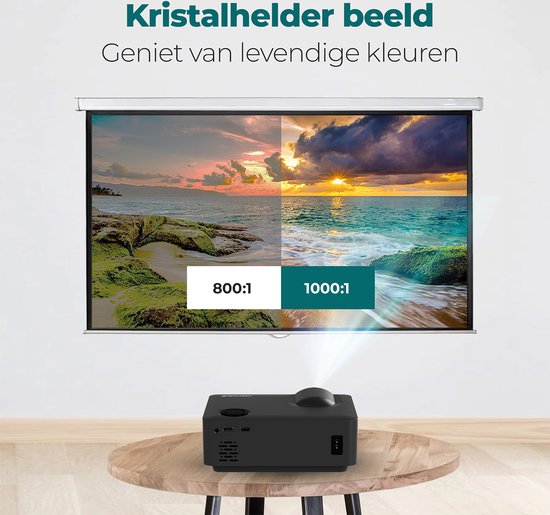 Spoused Beamer - Full-HD - 11 000 Lumens - Streaming depuis votre téléphone avec WiFi - Mini Beamer - Noir