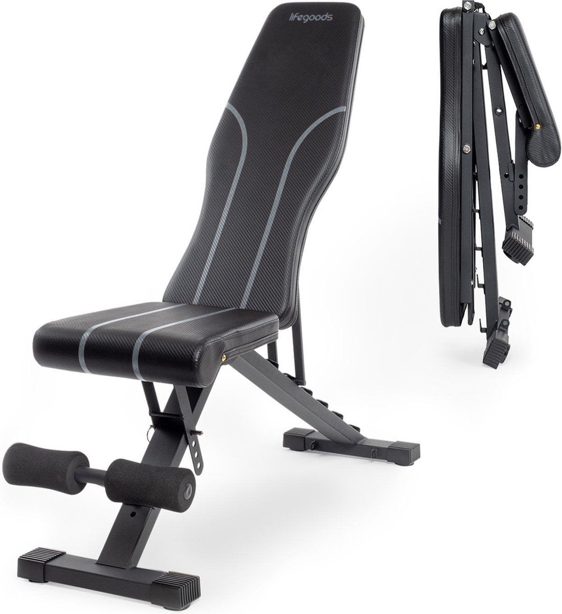 LifeGoods Fitness Halter Bench - Banc d'exercice - Banc de musculation - Banc d'exercice - Réglable - Pliable - Noir/Gris