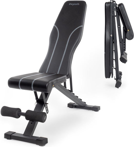 LifeGoods Fitness Halter Bench - Banc d'exercice - Banc de musculation - Banc d'exercice - Réglable - Pliable - Noir/Gris