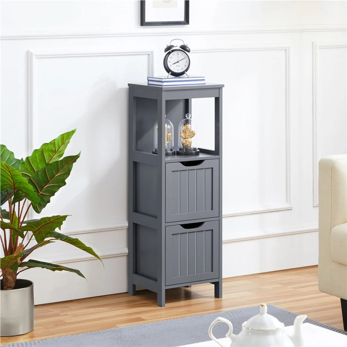 Yaheetech : armoire de salle de bains et meuble de rangement peu encombrant avec 2 tiroirs amovibles, hauteur 89 cm – gris foncé – MDF