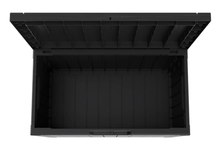 LifeGoods Boîte de rangement XS 170L - Boîte de rangement pour coussins de jardin - étanche - résistant aux intempéries - aspect bois - avec support de serrure - gris