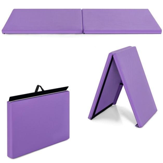 180 x 60 x 5 cm Tapis de sol souple pliable Tapis de yoga portable avec poignée Tapis d'exercice pliable Tapis de fitness - Violet