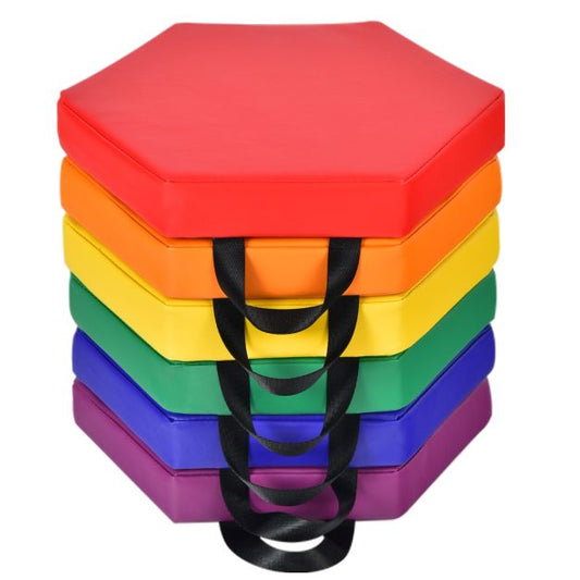 Lot de 6 coussins de sol pour enfants Coussins d'assise hexagonaux avec poignées 38 x 34 x 5 cm