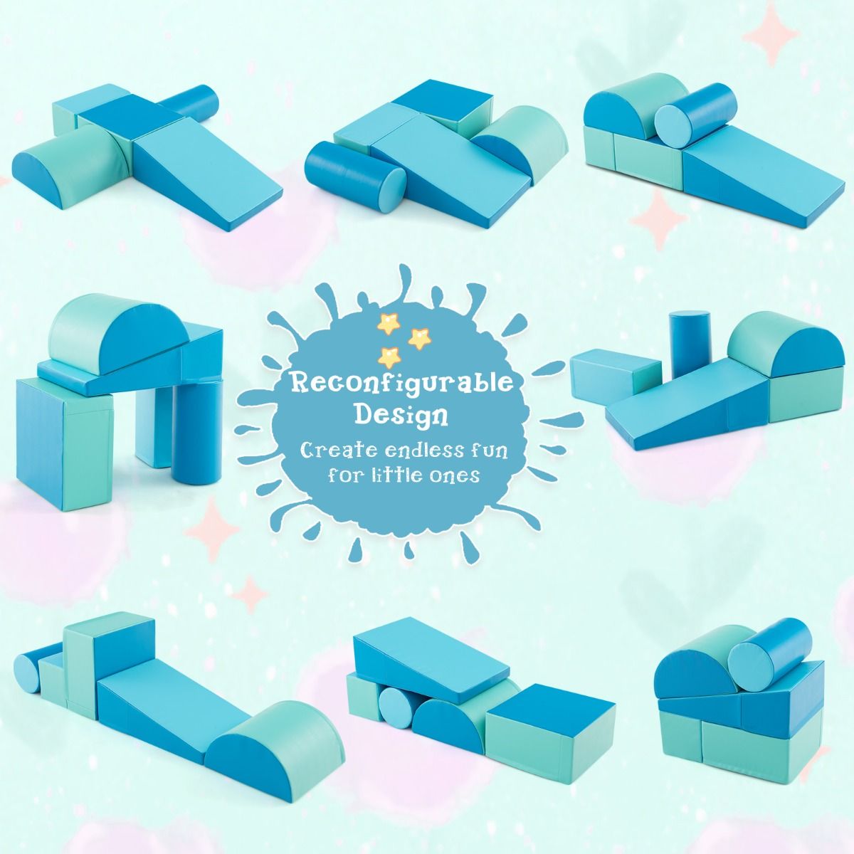 Coast Climbing Blocks Crawl Blocks - Set of 5, Water-resistant, Soft Foam - Various Sizes - PU/EPE Foam - Light Blue